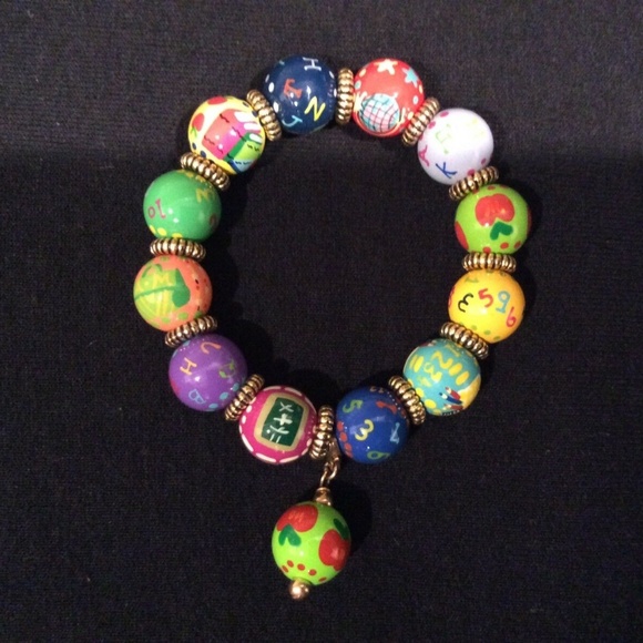 Angela Moore Jewelry - Angela Moore Hand-painted "Teacher" Bead Bracelet Angela Moore Jewelry - Angela Moore Hand-painted "Teacher" Bead Bracelet